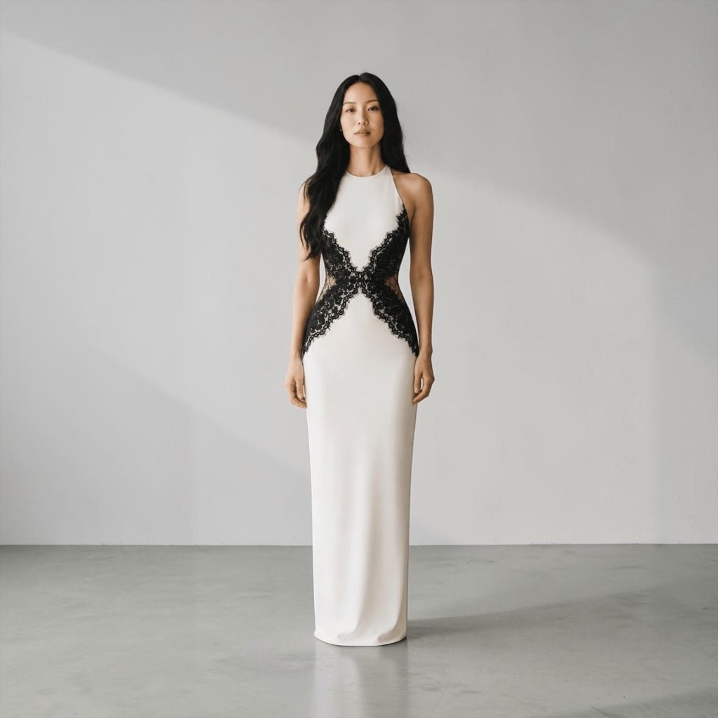 "Maison Noire" – Kontrast-Maxikleid - Maxikleid - The Femme Club