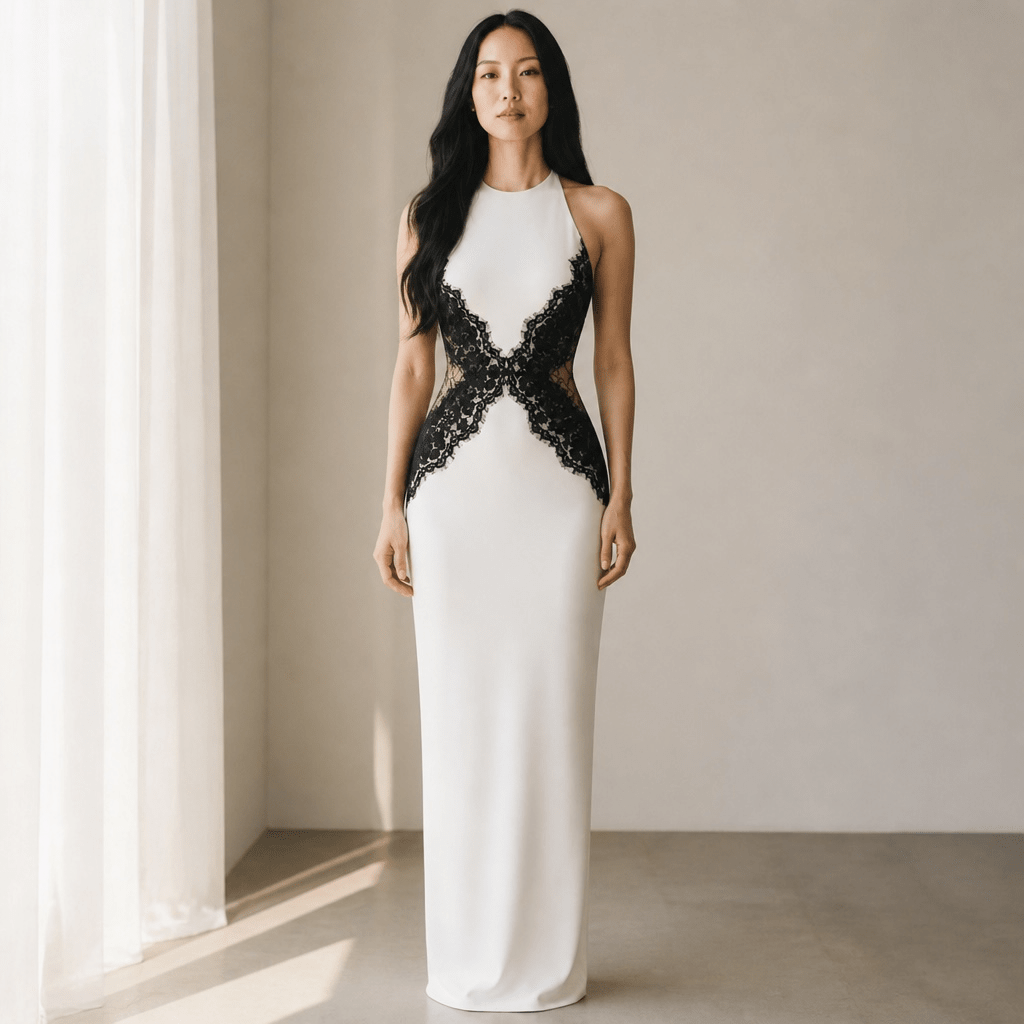 "Maison Noire" – Kontrast-Maxikleid - Maxikleid - The Femme Club