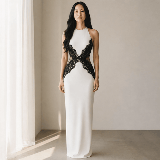 "Maison Noire" – Kontrast-Maxikleid - Maxikleid - The Femme Club