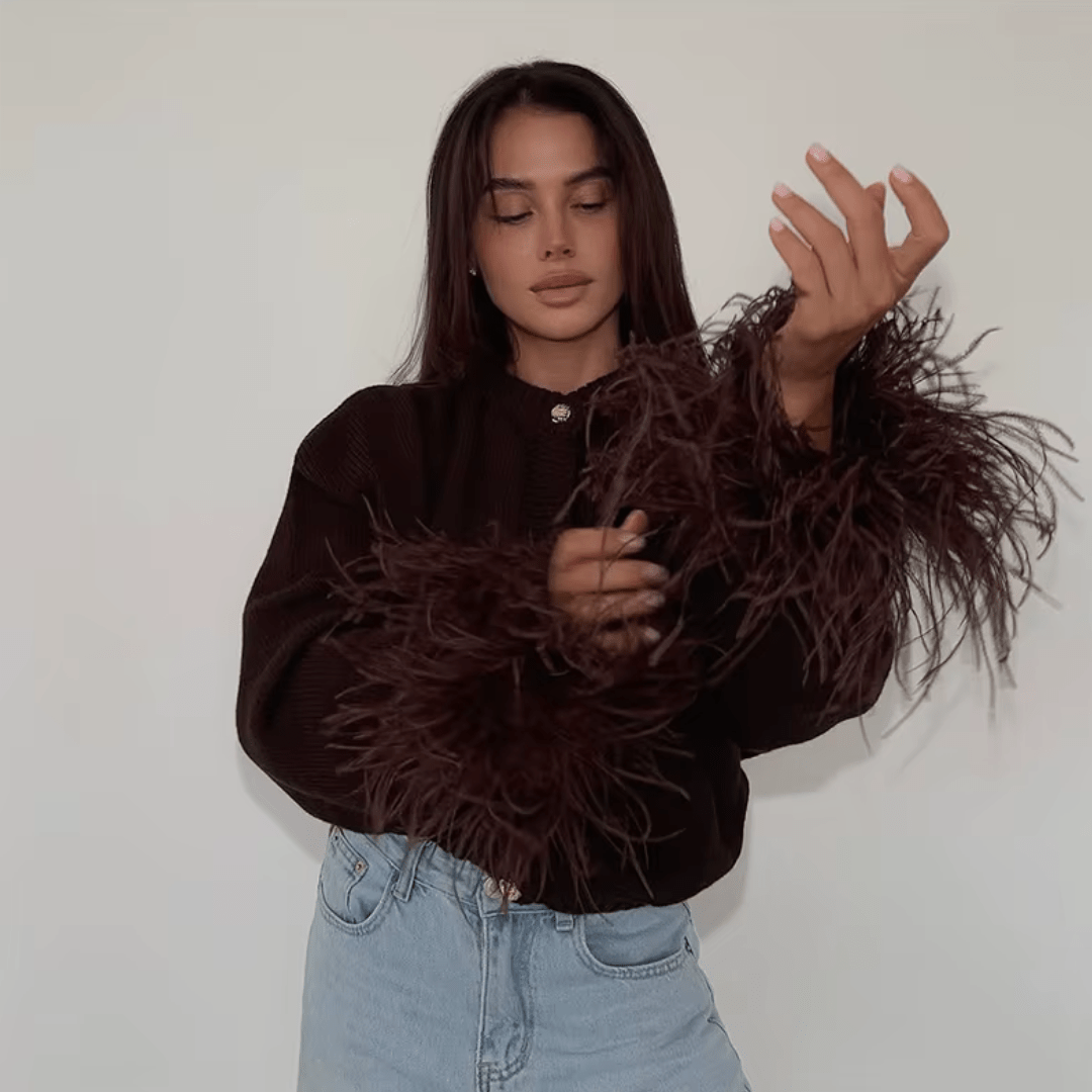 "Mocha Muse" Feather Cardigan - Cardigan - The Femme Club