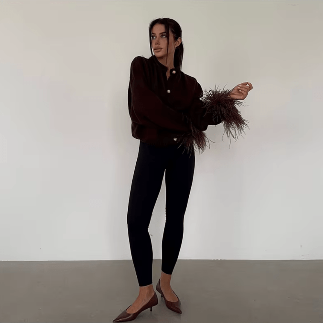 "Mocha Muse" Feather Cardigan - Cardigan - The Femme Club