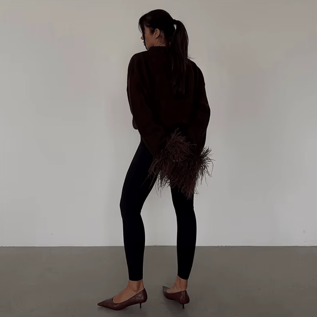 "Mocha Muse" Feather Cardigan - Cardigan - The Femme Club