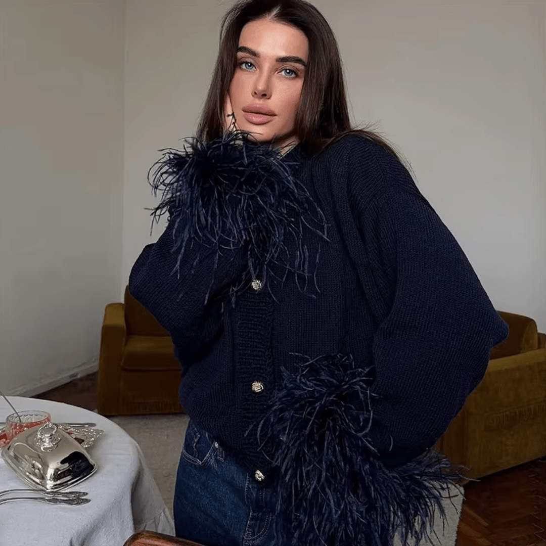 "Mocha Muse" Feather Cardigan - Cardigan - The Femme Club