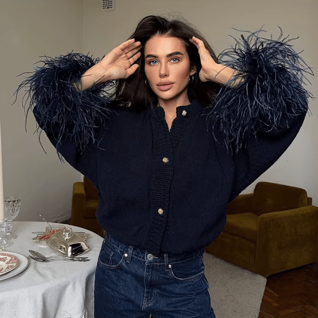 "Mocha Muse" Feather Cardigan - Cardigan - The Femme Club