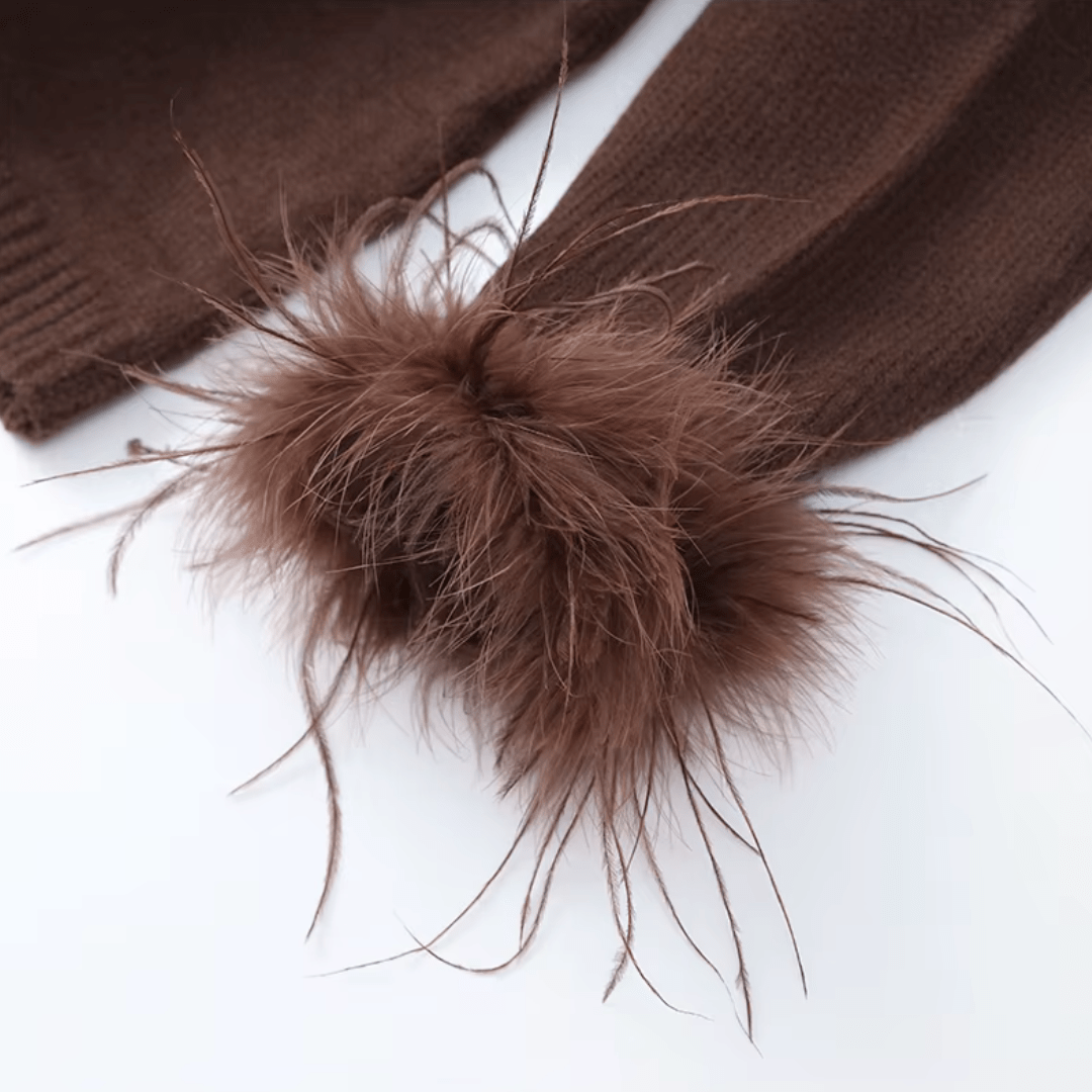 "Mocha Muse" Feather Cardigan - Cardigan - The Femme Club