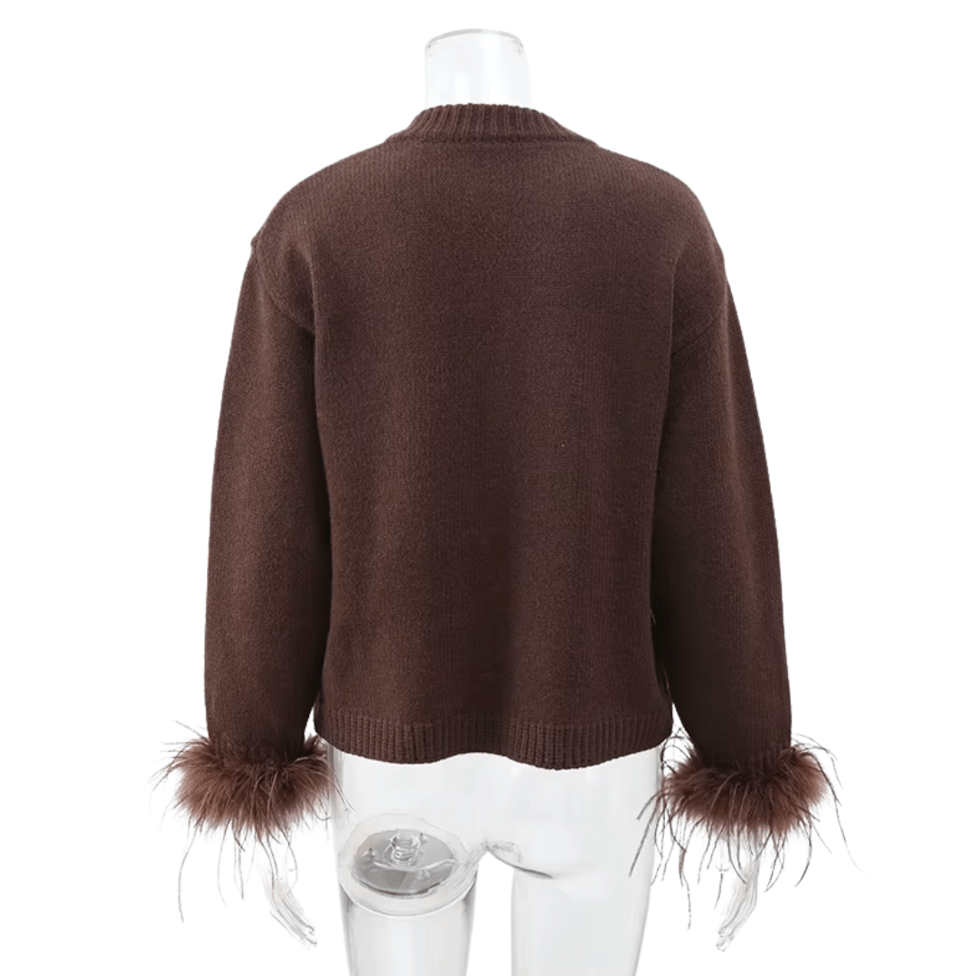 "Mocha Muse" Feather Cardigan - Cardigan - The Femme Club