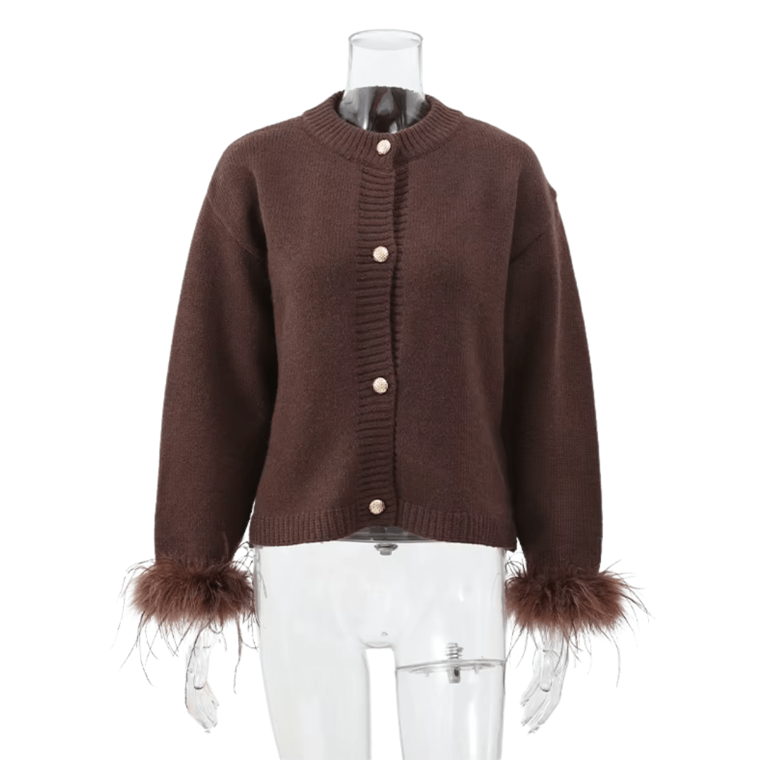 "Mocha Muse" Feather Cardigan - Cardigan - The Femme Club