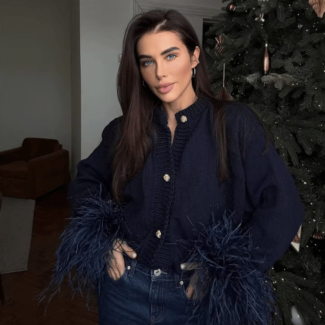 "Mocha Muse" Feather Cardigan - Cardigan - The Femme Club