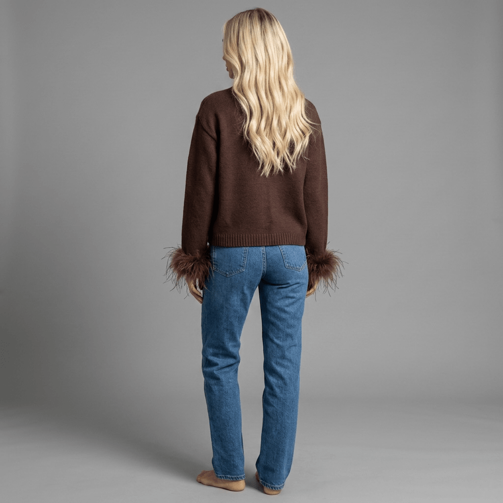"Mocha Muse" Feather Cardigan - Cardigan - The Femme Club