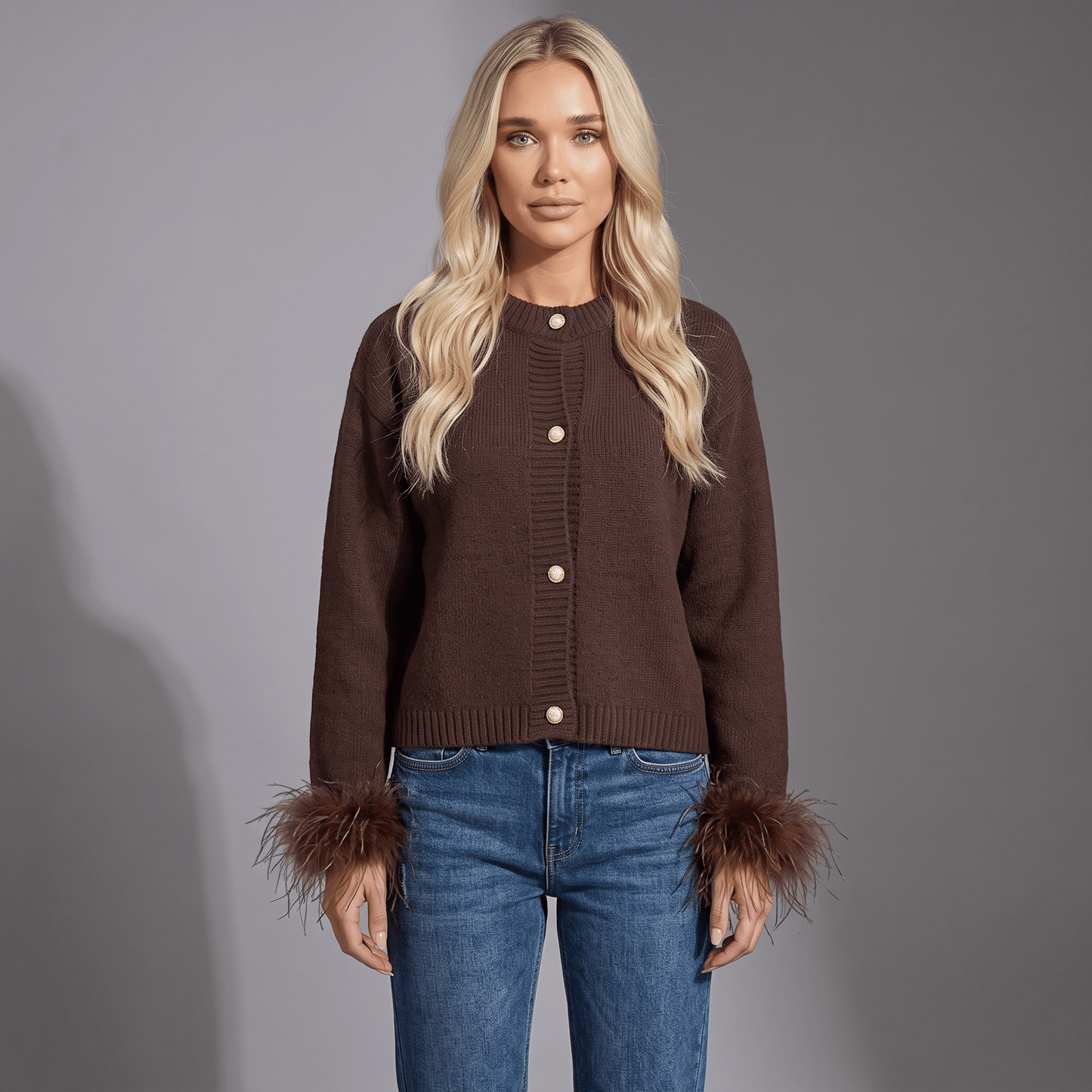 "Mocha Muse" Feather Cardigan - Cardigan - The Femme Club