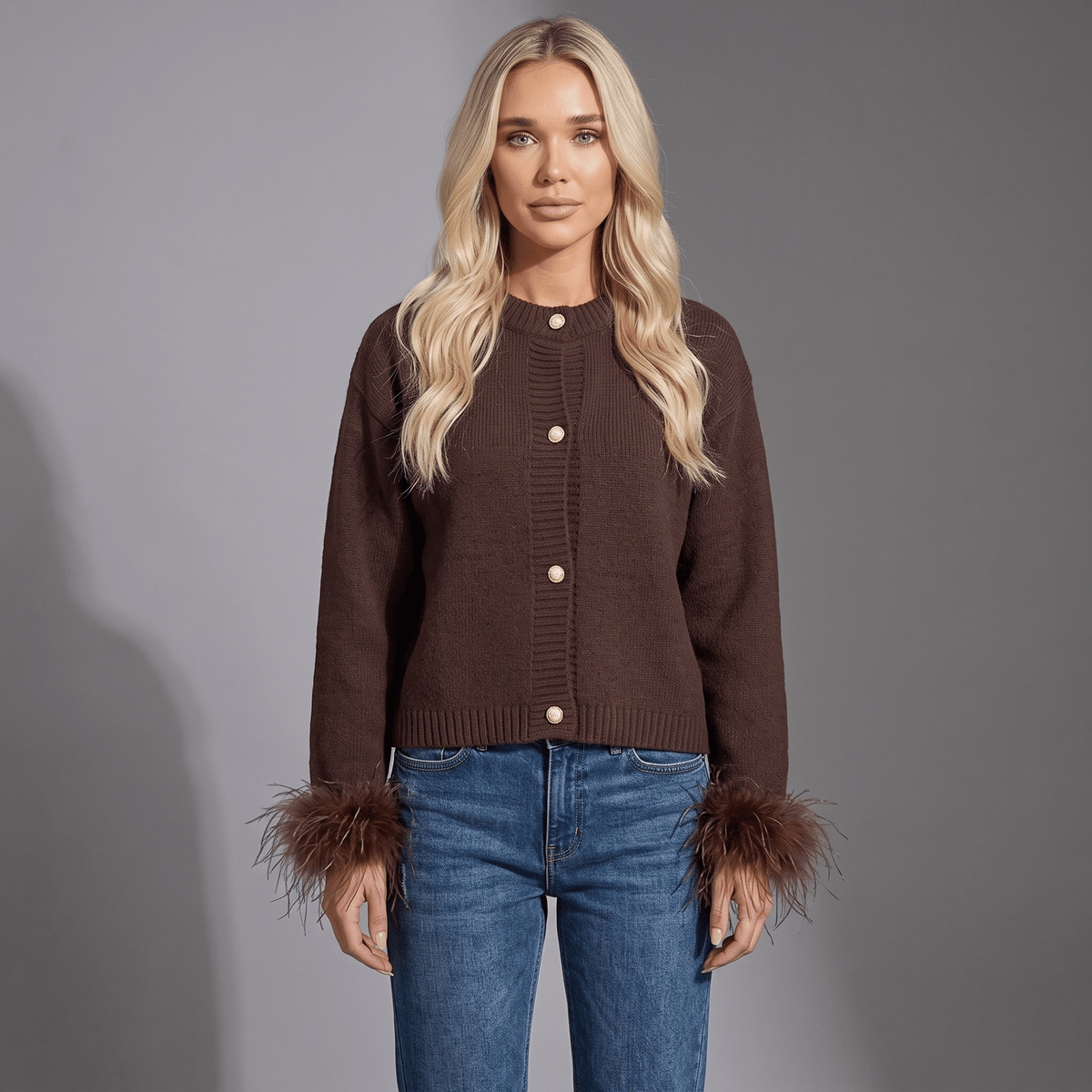 "Mocha Muse" Feather Cardigan - Cardigan - The Femme Club