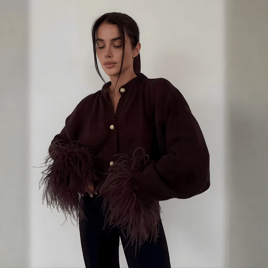 "Mocha Muse" Feather Cardigan - Cardigan - The Femme Club