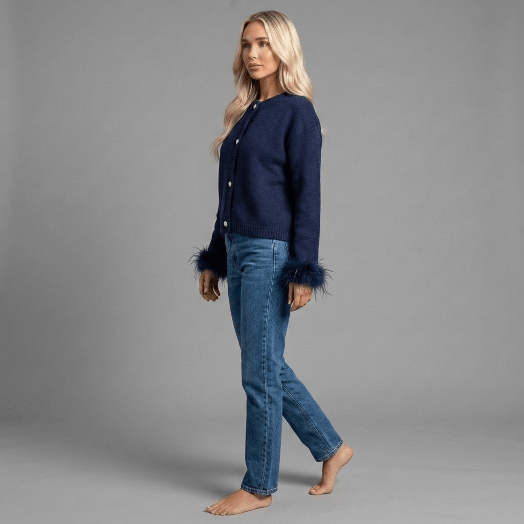 "Mocha Muse" Feather Cardigan - Cardigan - The Femme Club