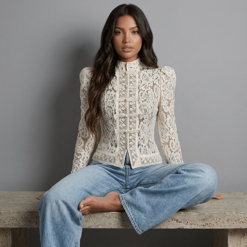 "Nocturnal Bloom" Lace Top - Spitzenbluse - The Femme Club