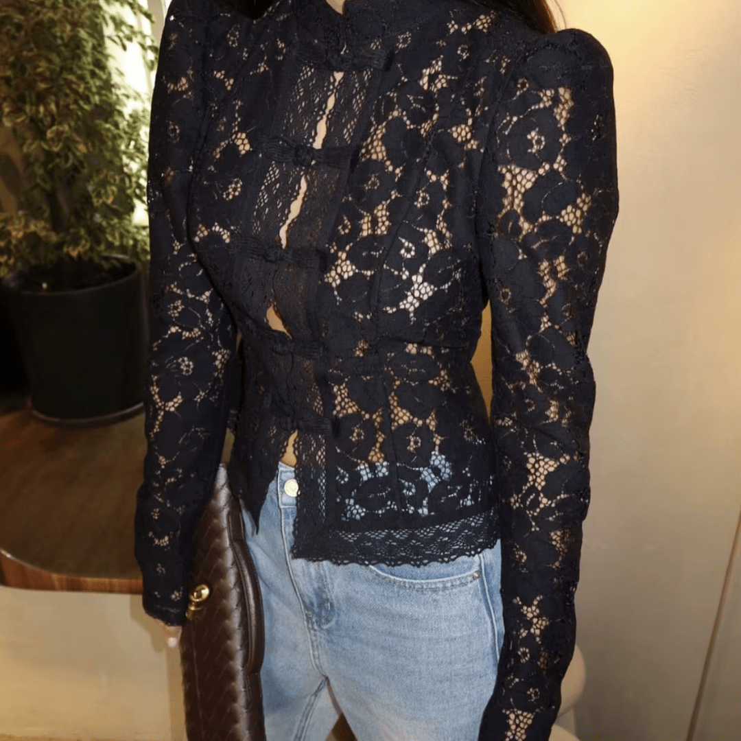 "Nocturnal Bloom" Lace Top - Spitzenbluse - The Femme Club