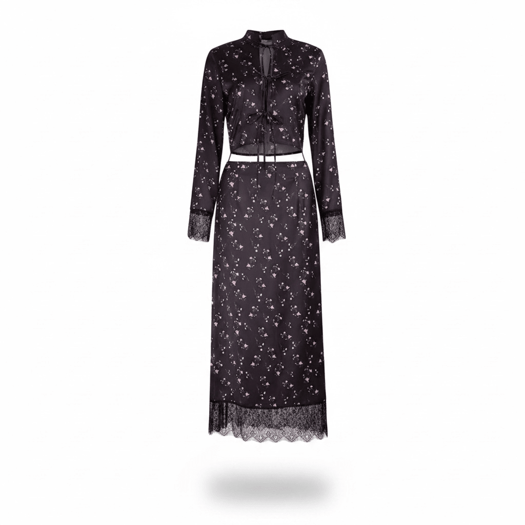 "Noir Bloom" Spitzen-Set - Maxirock Set Damen - The Femme Club