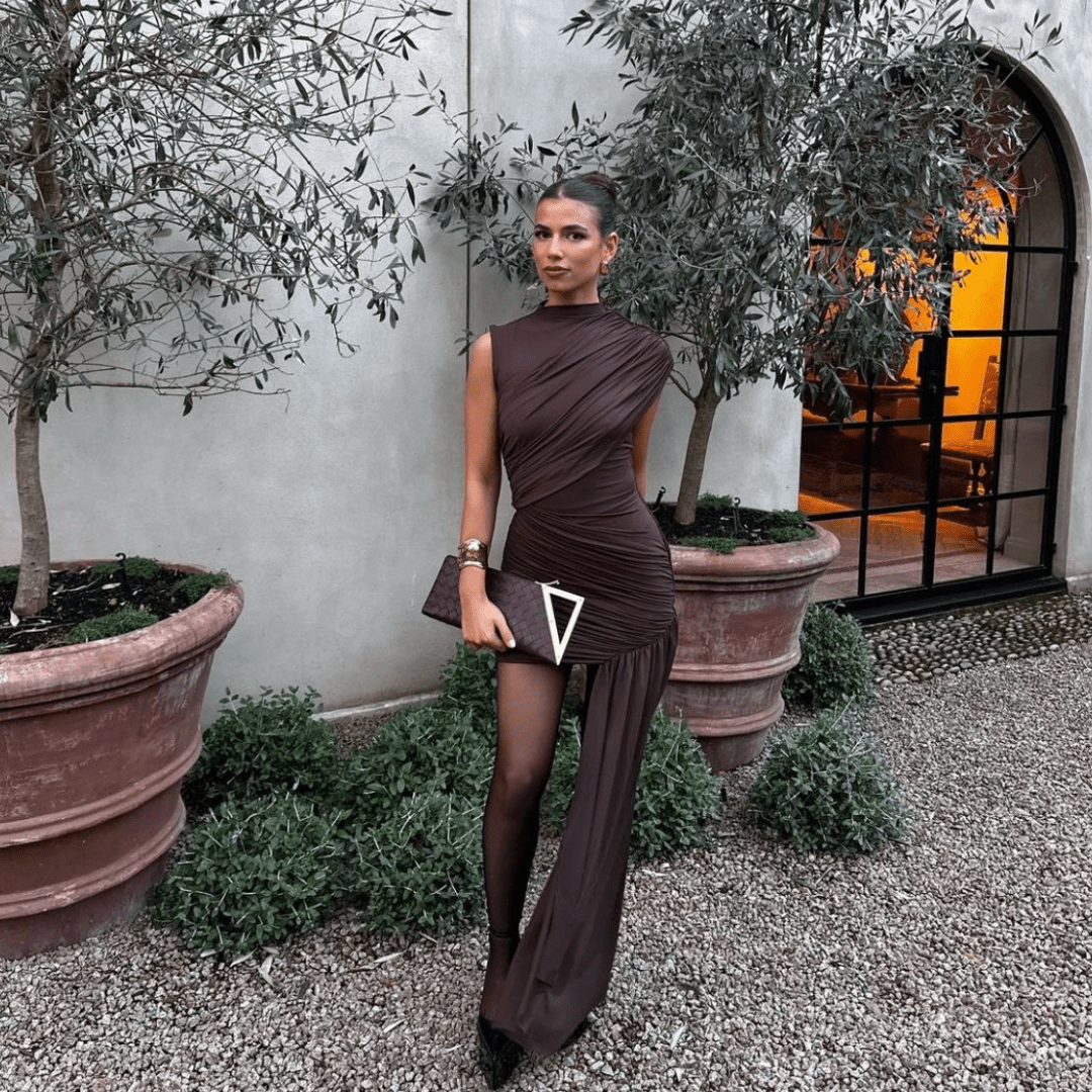 "Noir Draped" Mini Dress - Asymmetrisches Draped Mini Dress - The Femme Club