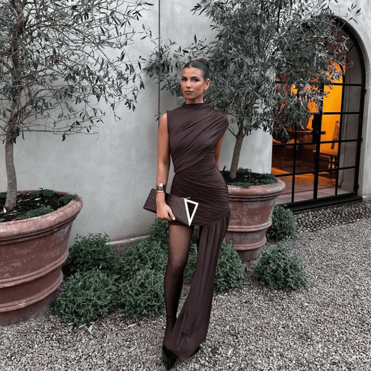 "Noir Draped" Mini Dress - Asymmetrisches Draped Mini Dress - The Femme Club