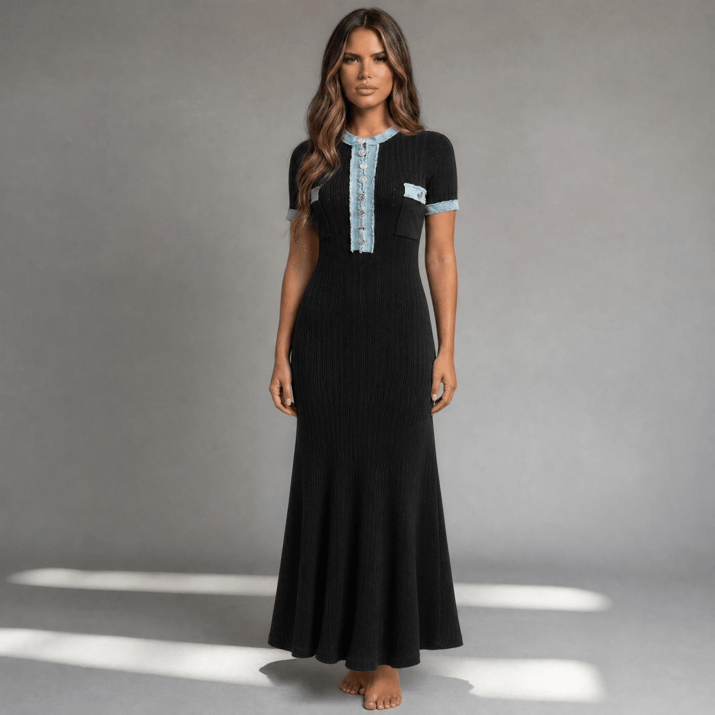 "Noir Riviera" Elegance Kleid - Midikleid Damen elegant - The Femme Club