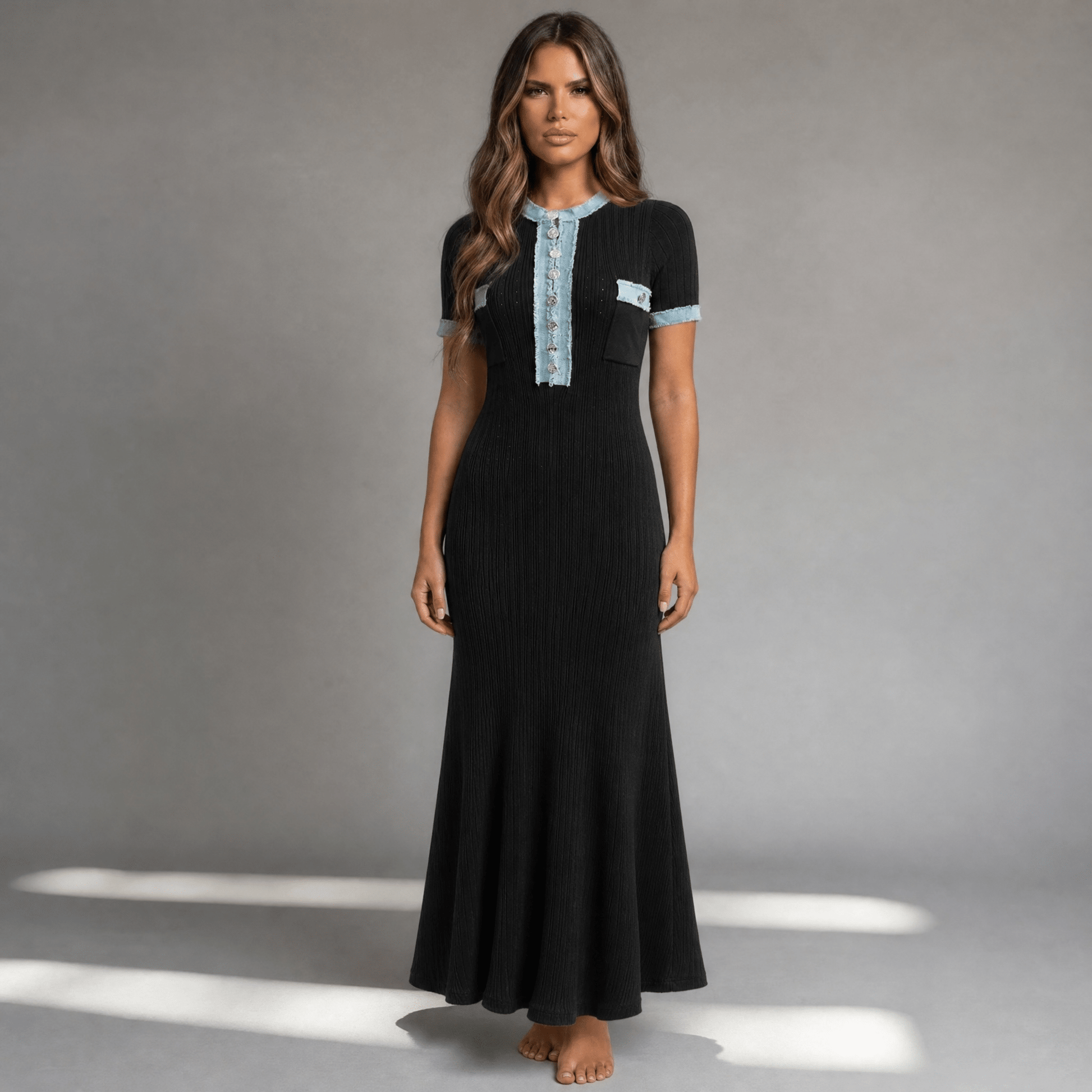 "Noir Riviera" Elegance Kleid - Midikleid Damen elegant - The Femme Club