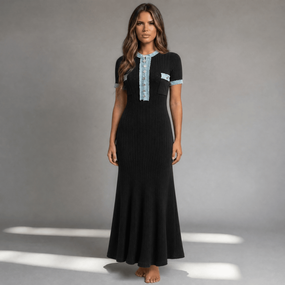 "Noir Riviera" Elegance Kleid - Midikleid Damen elegant - The Femme Club
