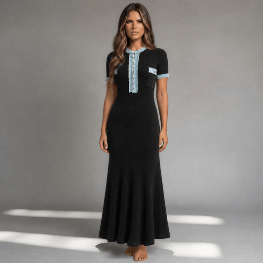 "Noir Riviera" Elegance Kleid - Midikleid Damen elegant - The Femme Club