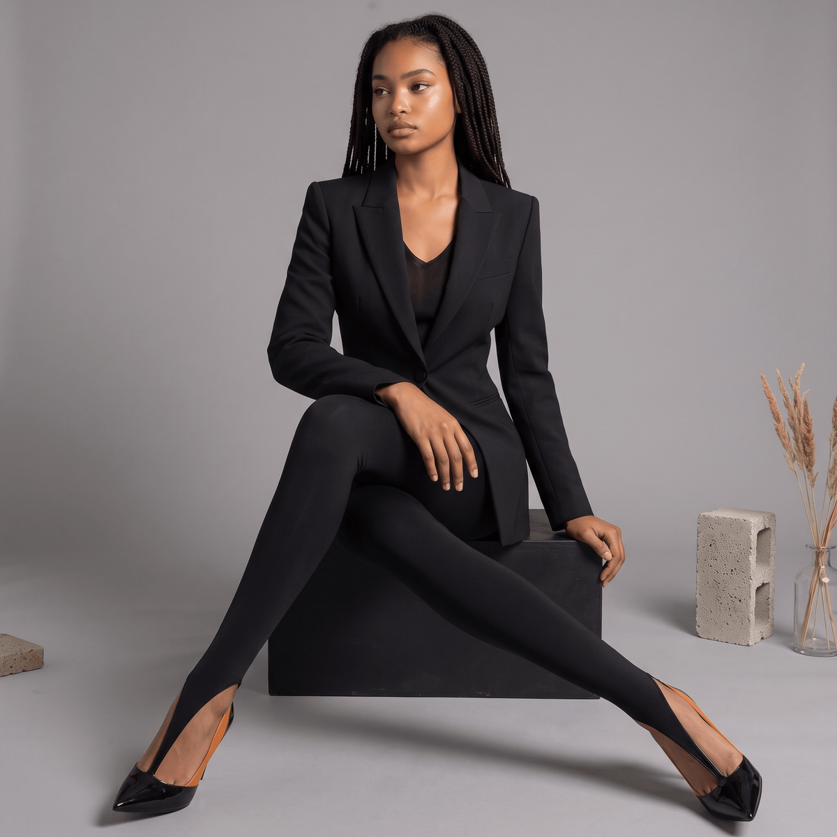 „Noiré Point“ – Schwarze Leggings mit Fußsteg - Leggings mit Fußsteg - The Femme Club
