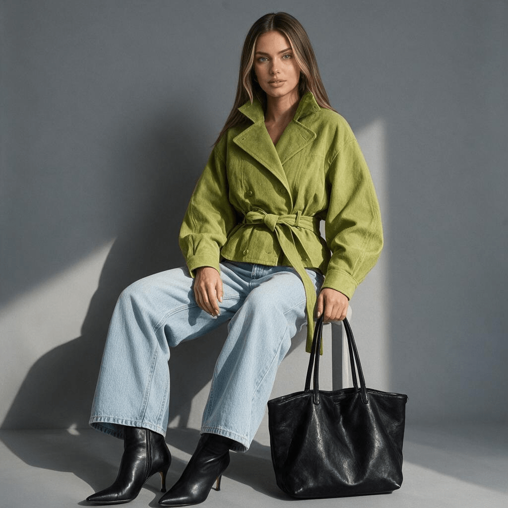 „Olive Affair“ Olivgrüne Kurzjacke mit Bindegürtel - Damenjacke - The Femme Club