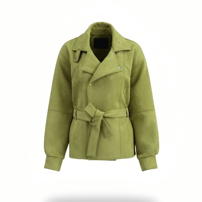 „Olive Affair“ Olivgrüne Kurzjacke mit Bindegürtel - Damenjacke - The Femme Club
