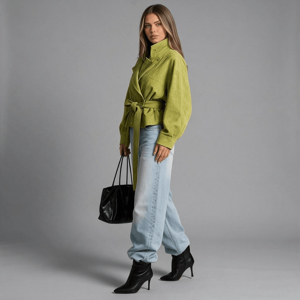 „Olive Affair“ Olivgrüne Kurzjacke mit Bindegürtel - Damenjacke - The Femme Club