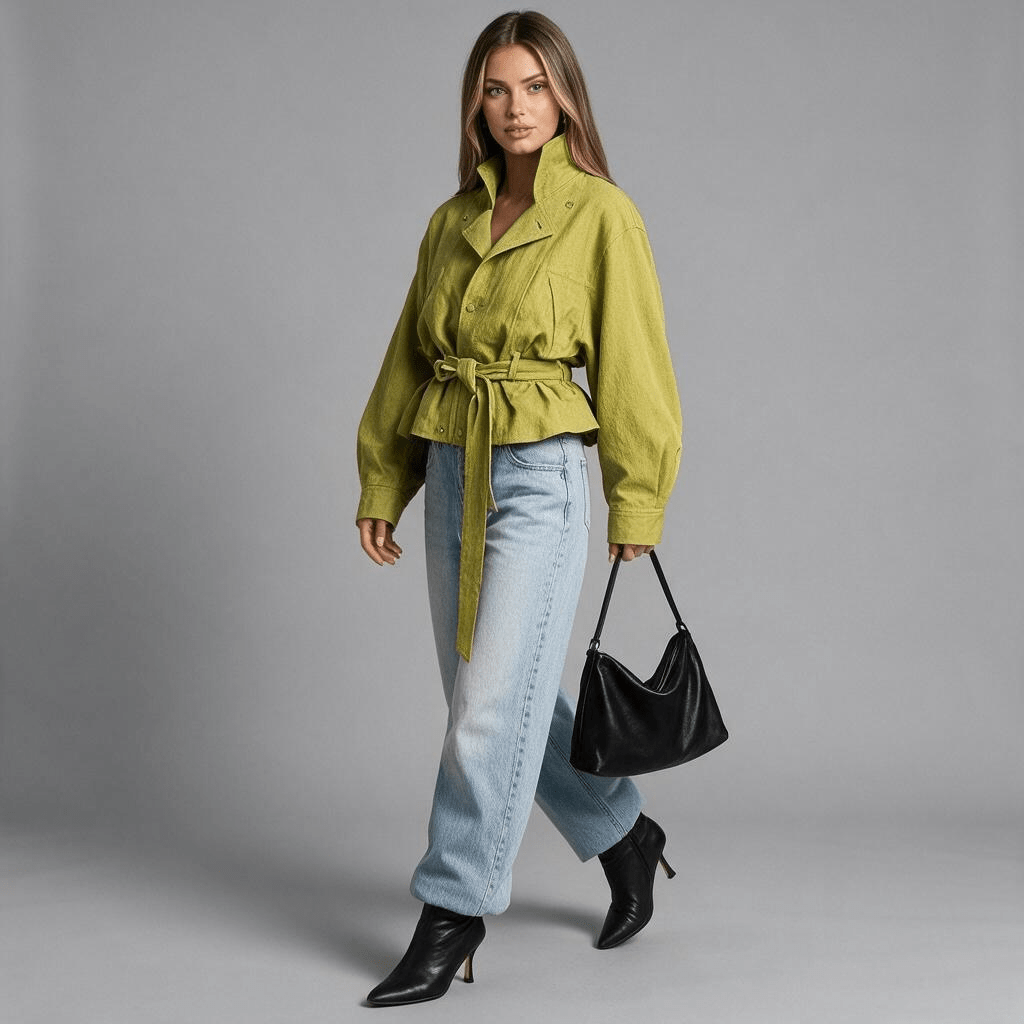 „Olive Affair“ Olivgrüne Kurzjacke mit Bindegürtel - Damenjacke - The Femme Club