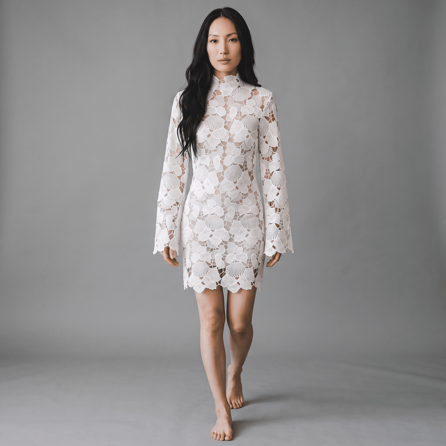 "Pearl Riviera" Crochet Dress - Luxuriöses Crochet Spitzen-Minikleid - The Femme Club