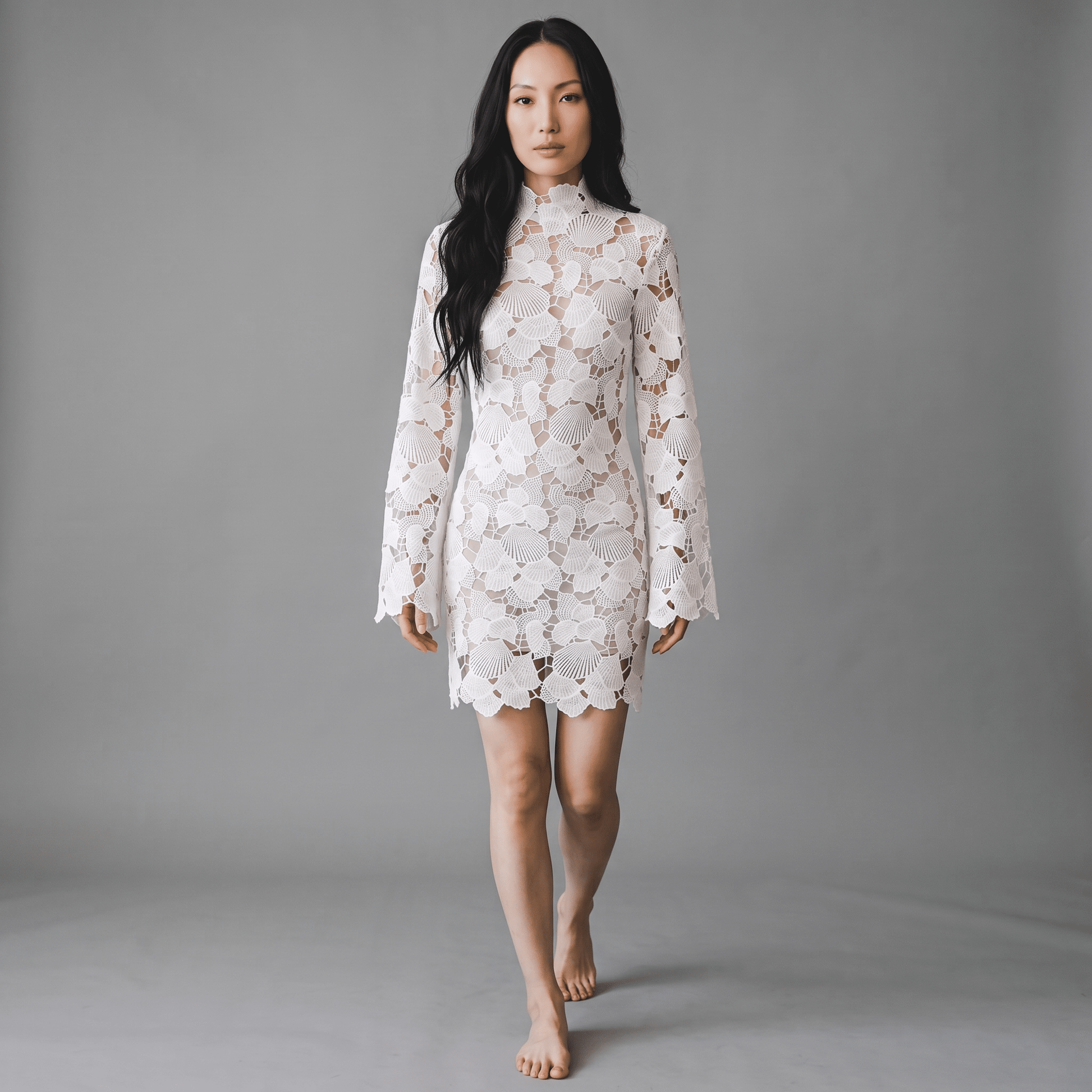 "Pearl Riviera" Crochet Dress - Luxuriöses Crochet Spitzen-Minikleid - The Femme Club