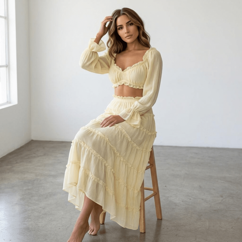 "Riviera" Maxi Set - 2-teiliges Off-Shoulder Maxi Set - The Femme Club
