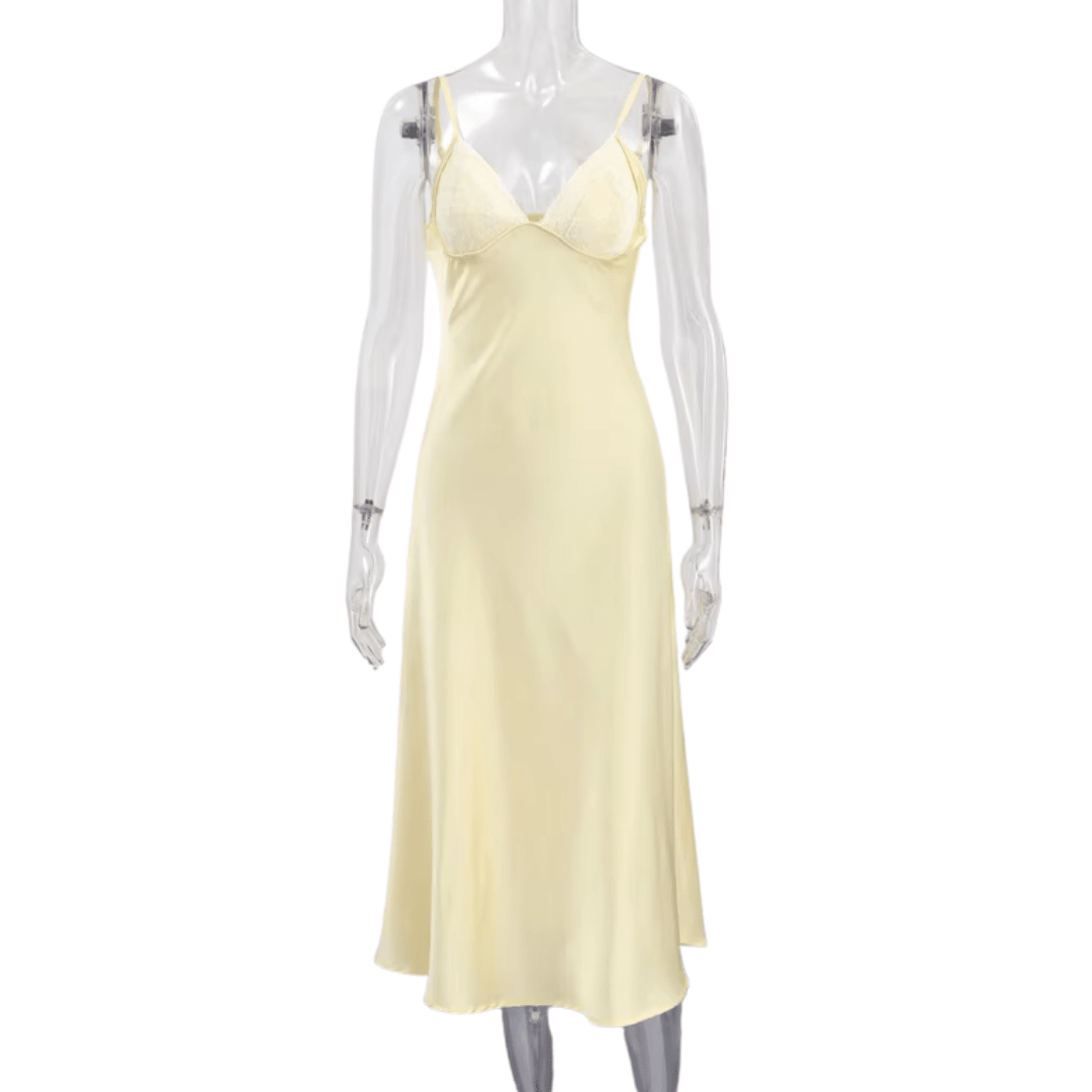 "Satin Soleil" Spitzenkleid - Satin Maxikleid - The Femme Club