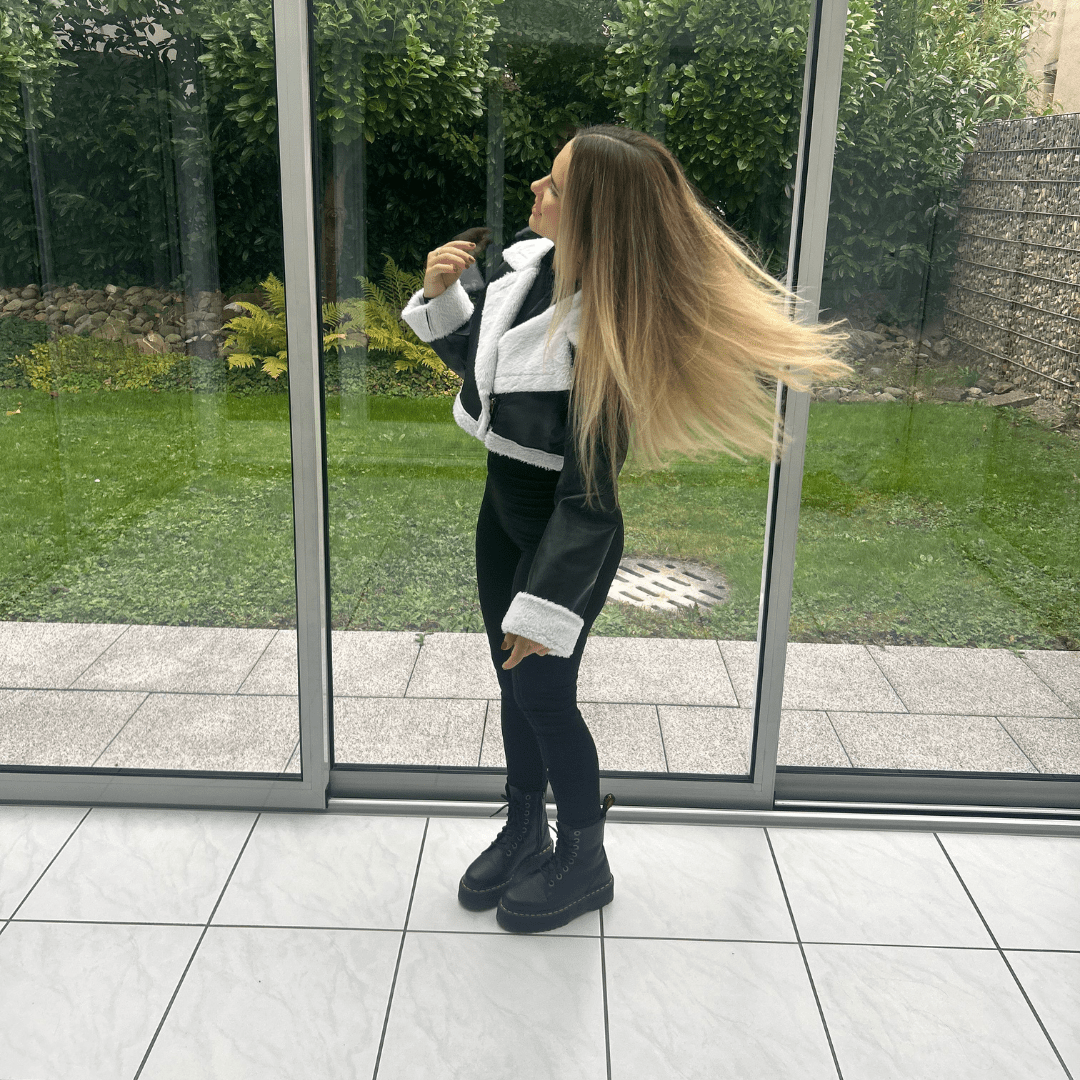 Shearling Jacket "Liorina" - Cropped Kunstlederjacke mit Shearling - Futter - The Femme Club