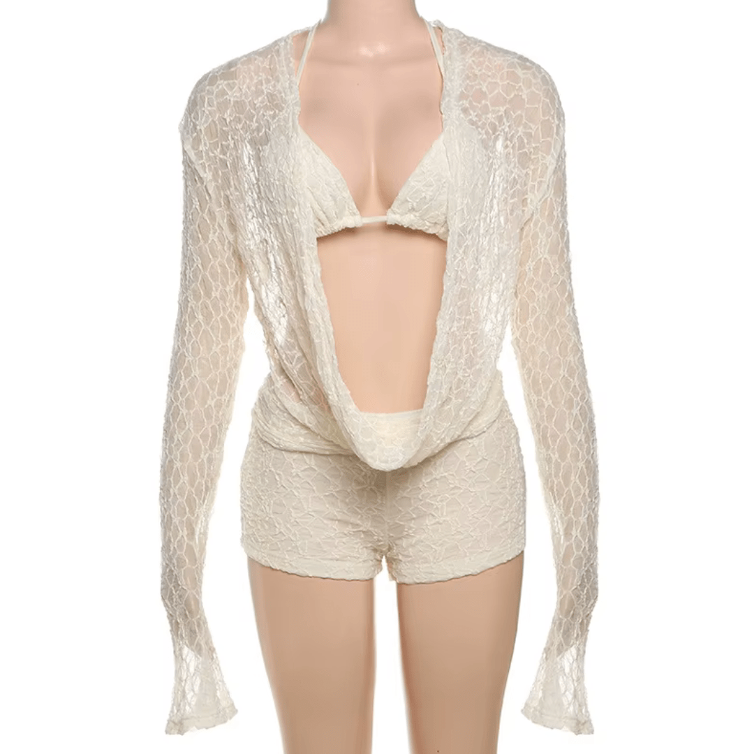"Sirène" Aura Playsuit - Luxuriöser Lace Beach Romper - The Femme Club