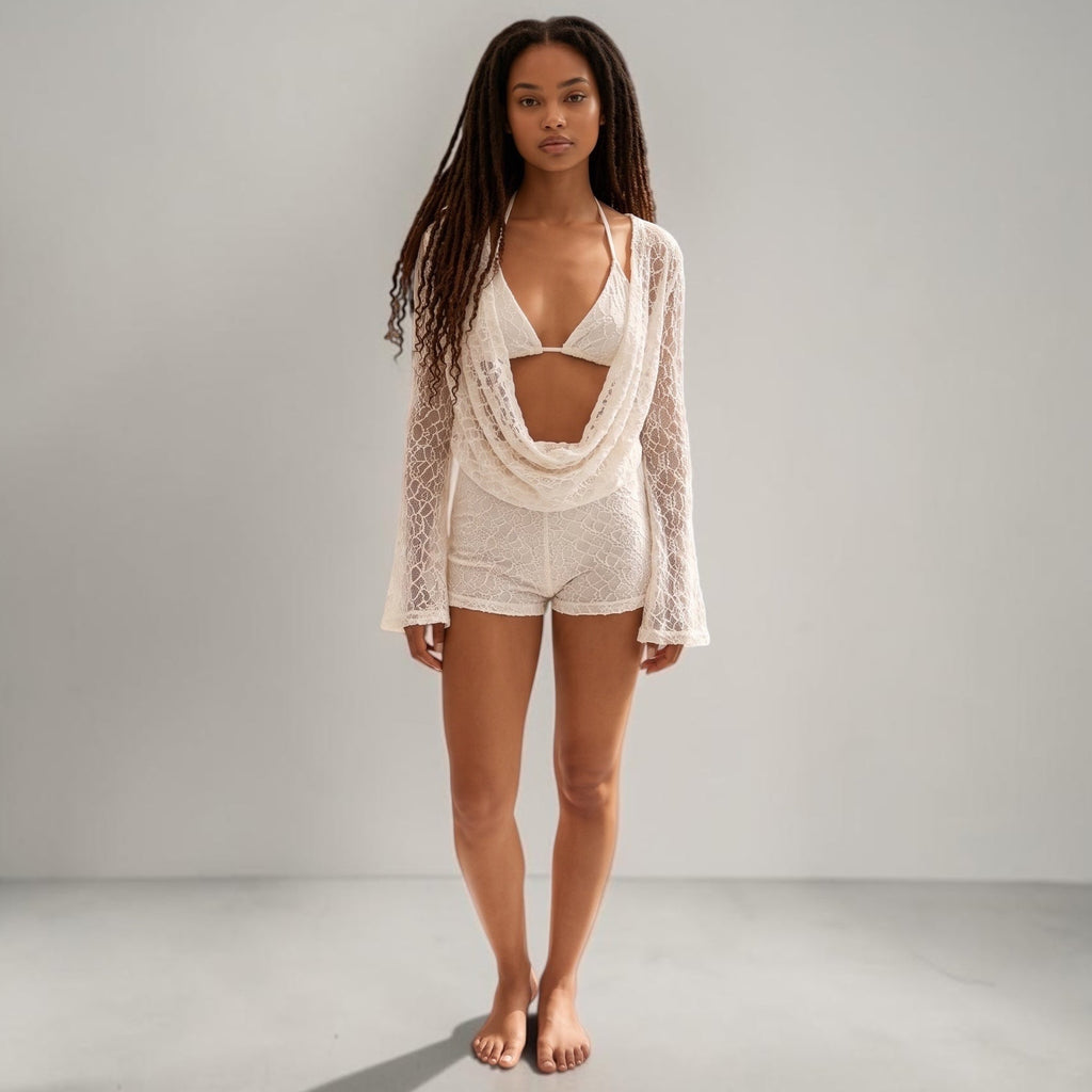 "Sirène" Aura Playsuit - Luxuriöser Lace Beach Romper - The Femme Club