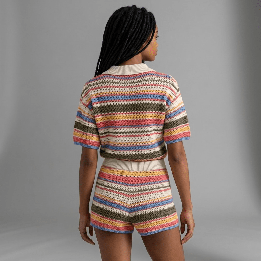 Strickset "Valéria" - Zweiteiler-Set aus Häkelstrick (Oberteil + Shorts) - The Femme Club
