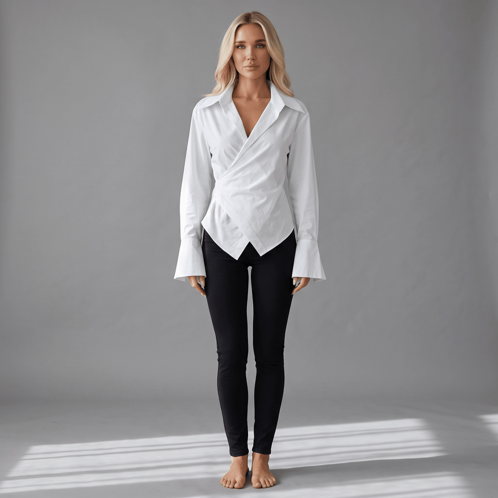Taillierte Wickelbluse mit Reverskragen - Damenbluse - The Femme Club