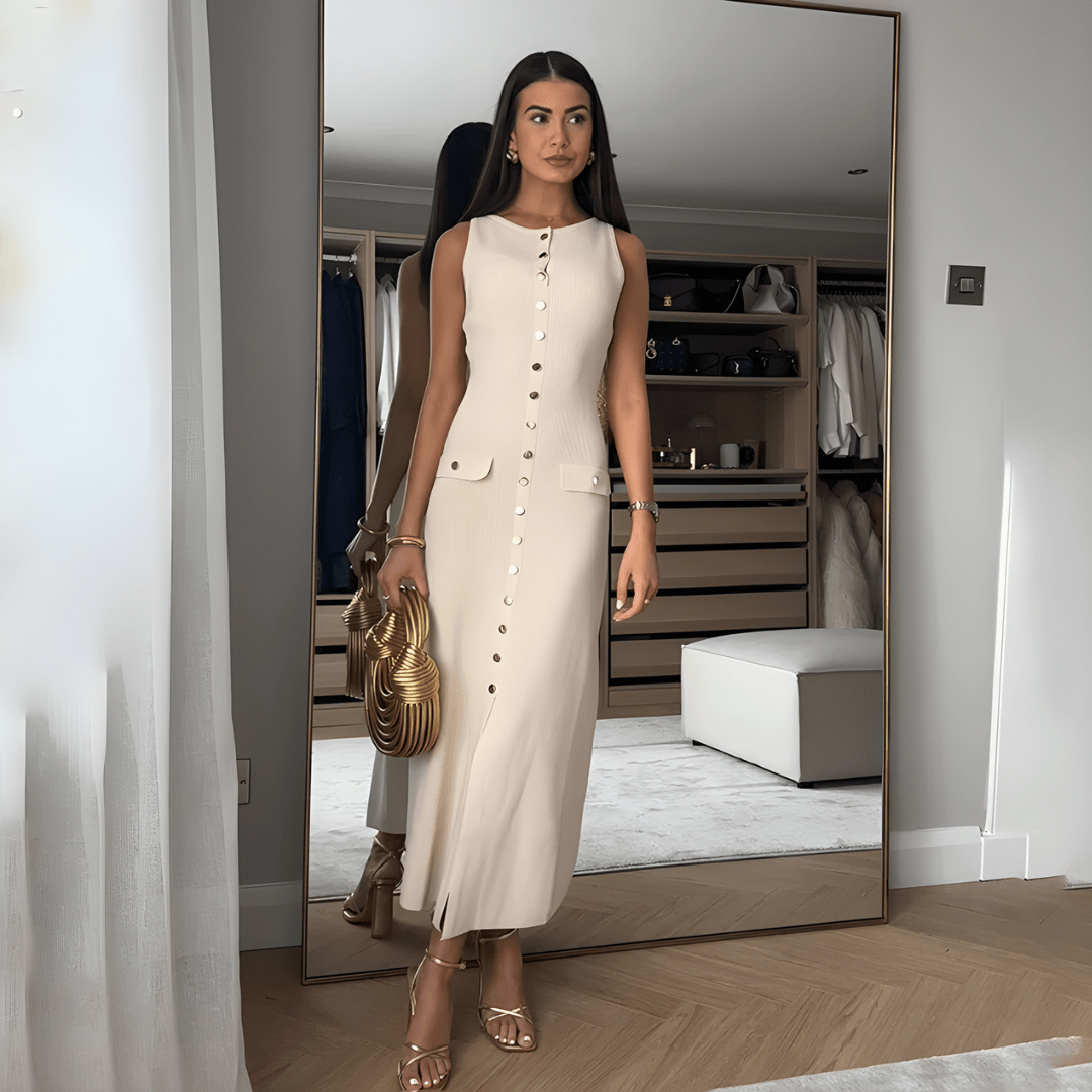 "Valencia" Sculpt Button Dress - Midikleid Damen - The Femme Club