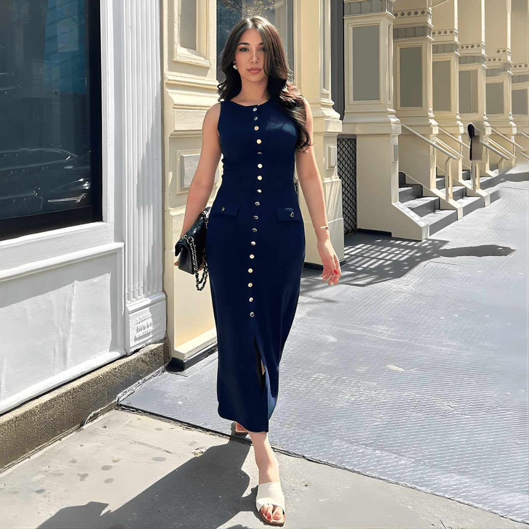 "Valencia" Sculpt Button Dress - Midikleid Damen - The Femme Club