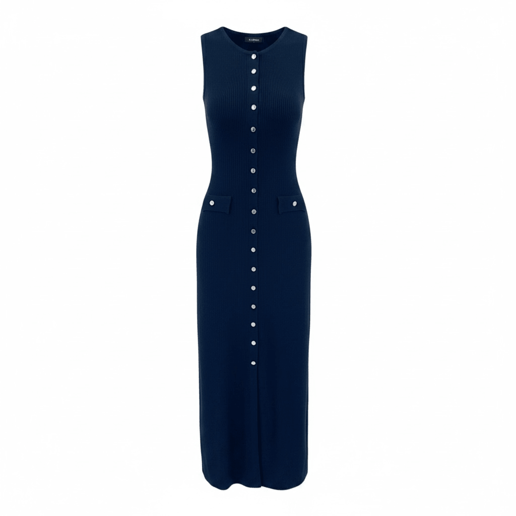 "Valencia" Sculpt Button Dress - Midikleid Damen - The Femme Club