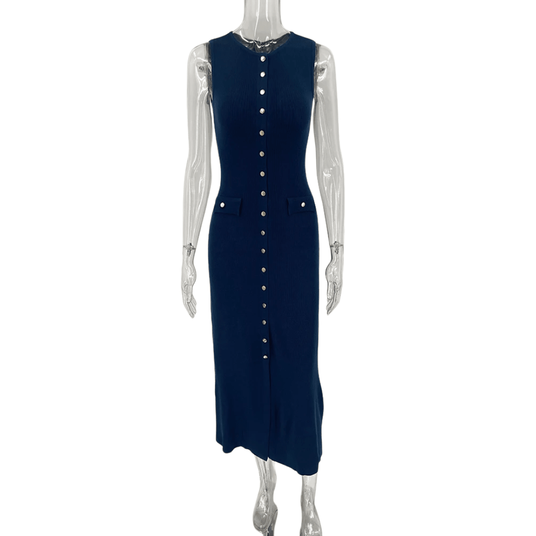 "Valencia" Sculpt Button Dress - Midikleid Damen - The Femme Club