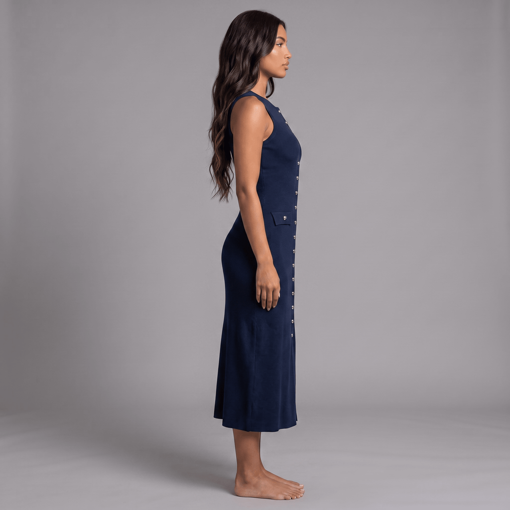 "Valencia" Sculpt Button Dress - Midikleid Damen - The Femme Club