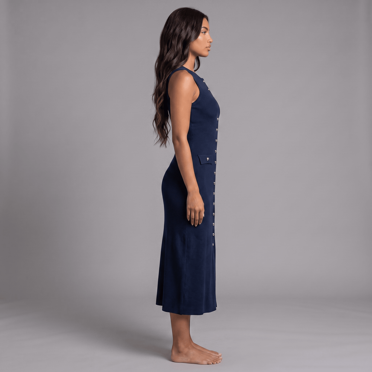 "Valencia" Sculpt Button Dress - Midikleid Damen - The Femme Club