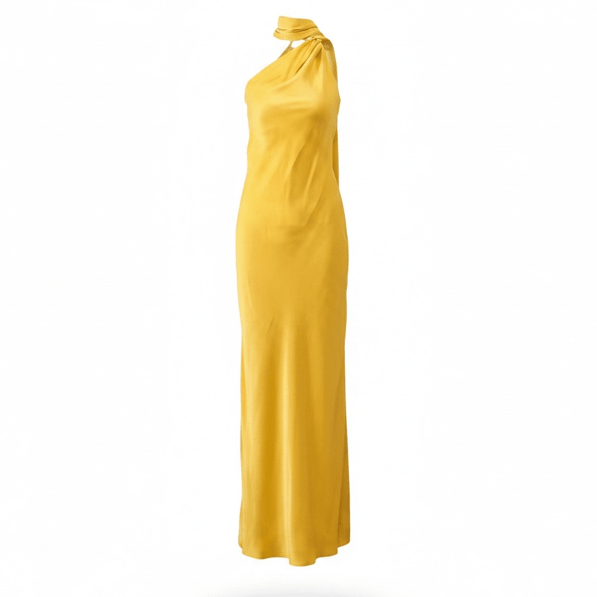 "Verde Élégance" – Satin-Maxikleid mit Cape-Detail - Maxikleid - The Femme Club