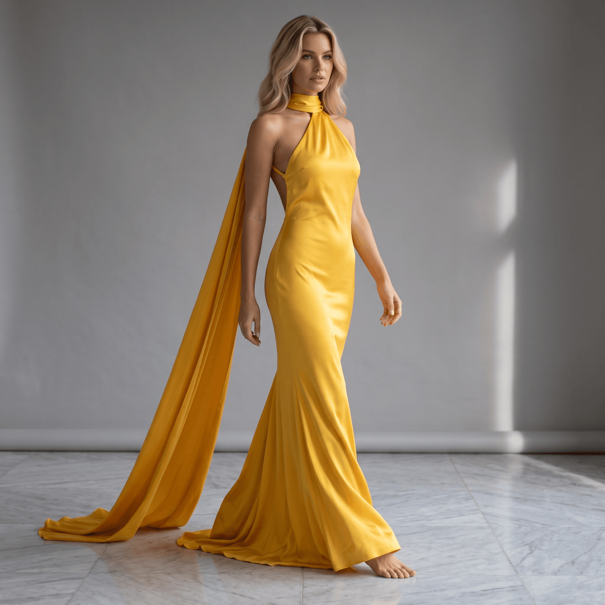 "Verde Élégance" – Satin-Maxikleid mit Cape-Detail - Maxikleid - The Femme Club