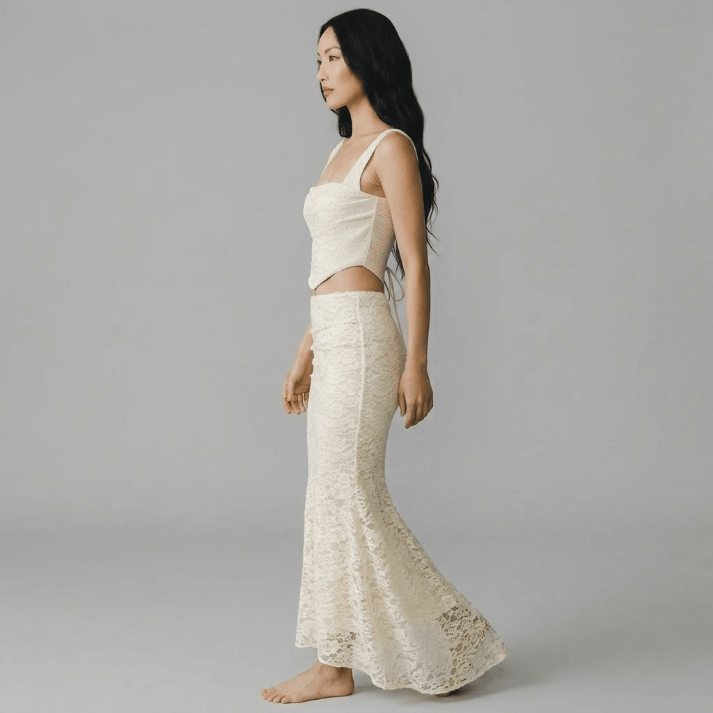 "White Lace" Zweiteiler - Elegantes Spitzen-Maxirock Set - The Femme Club