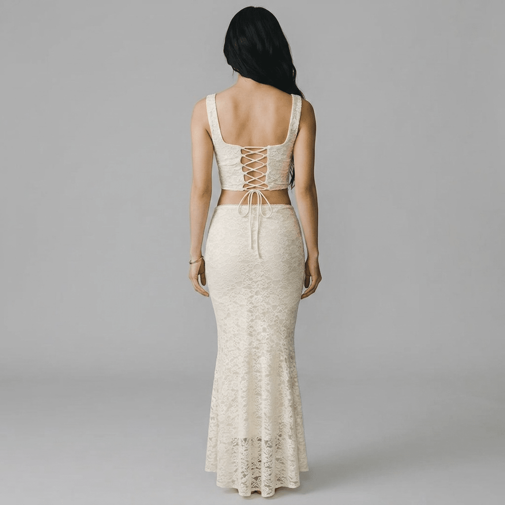 "White Lace" Zweiteiler - Elegantes Spitzen-Maxirock Set - The Femme Club